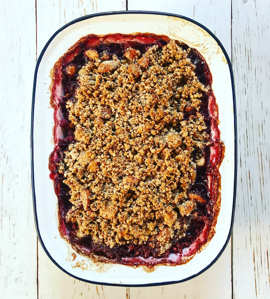 Slow Cooked Pear and Raspberry Crumble [Paleo] - Penny Benjamin